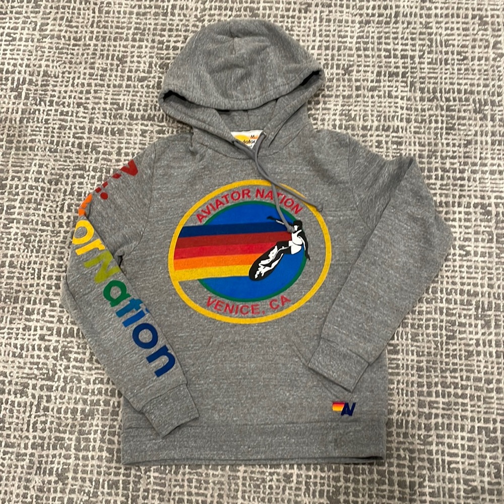 Worn ONCE! Aviator nation pullover hoodie Heather gray size medium